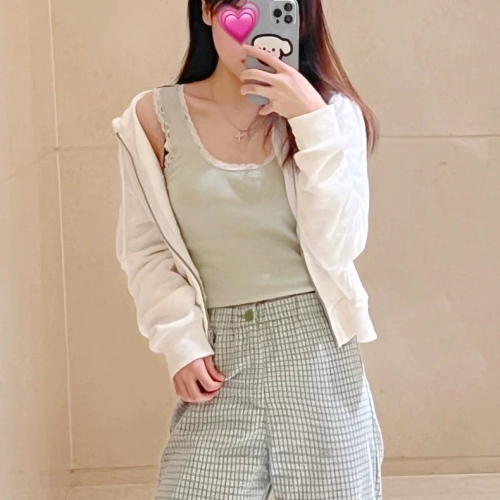 100% cotton surface Chinese cotton 320g/420g spring and autumn 2024 new solid color slim short zipper cardigan sweatshirt for women