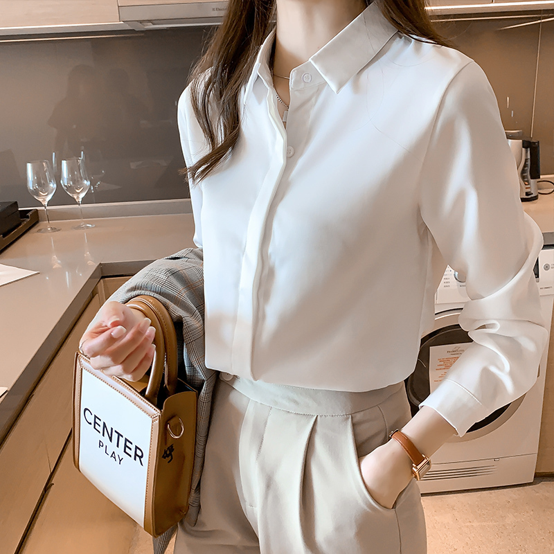 實拍+開衫女2024秋裝新款真絲女襯衫長袖工裝修身工作服職業襯衣