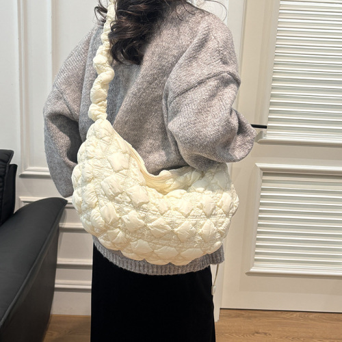 Korean dumpling bag L large pleated cloud bag drawstring shoulder crossbody bag down bubble armpit bag