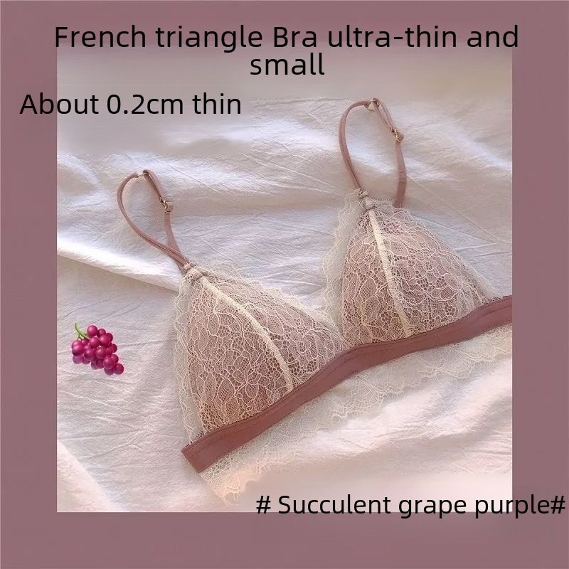 French triangle cup bra for women, thin push-up, small breast adjustment, beautiful back, no wire bra set