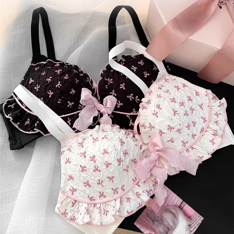 Japanese girl bra push-up small breasts appear larger without steel rings anti-expansion sweet underwear set for women 2024 new style