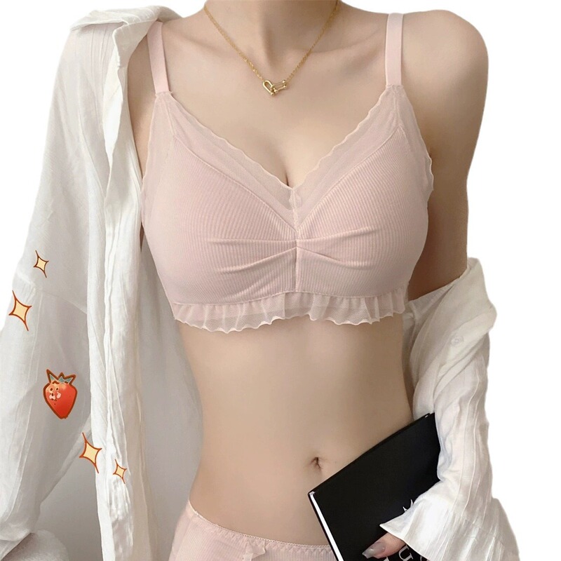 Seamless underwear for girls with small breasts, no rims, auxiliary breast support, anti-sagging, comfortable student bra for summer