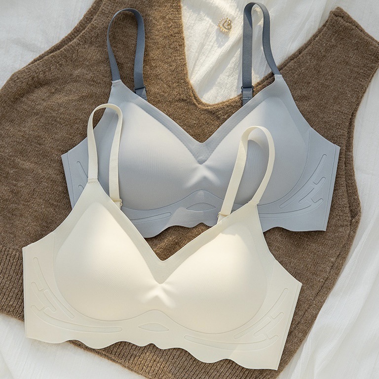 Cloud-like jelly strip seamless underwear for women with small breasts gathered up to look bigger without steel rings, fixed cup, comfortable girly bra with thin cover