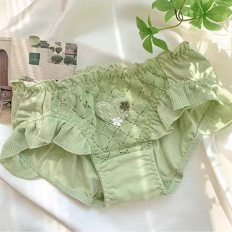 Cotton women's underwear, comfortable and skin-friendly, sweat-absorbent and breathable cotton lace heart-shaped flower boxer briefs, high-cut lace-up briefs