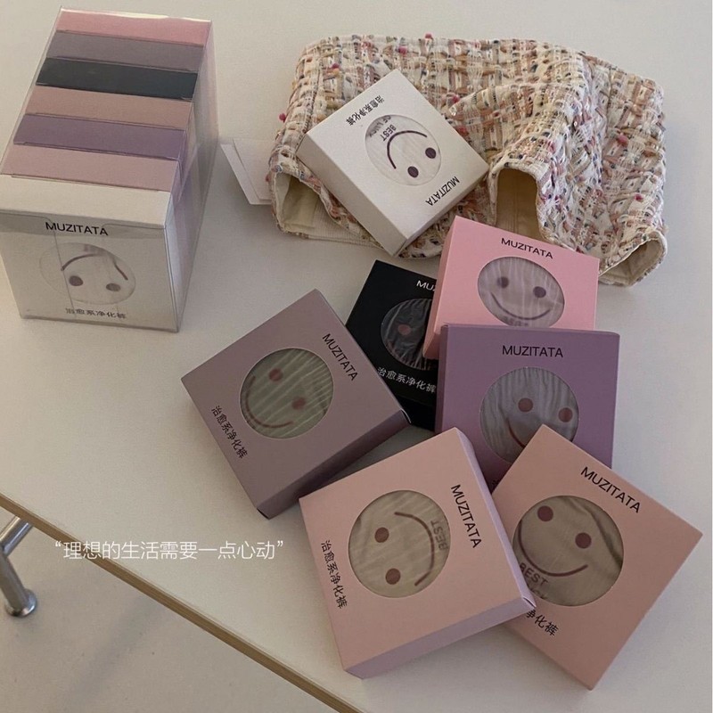 Autumn and winter new product Muzi Her Her Smiling Face Purification Pants are soft and comfortable butt-covering, large elastic mid-waist underwear boxed