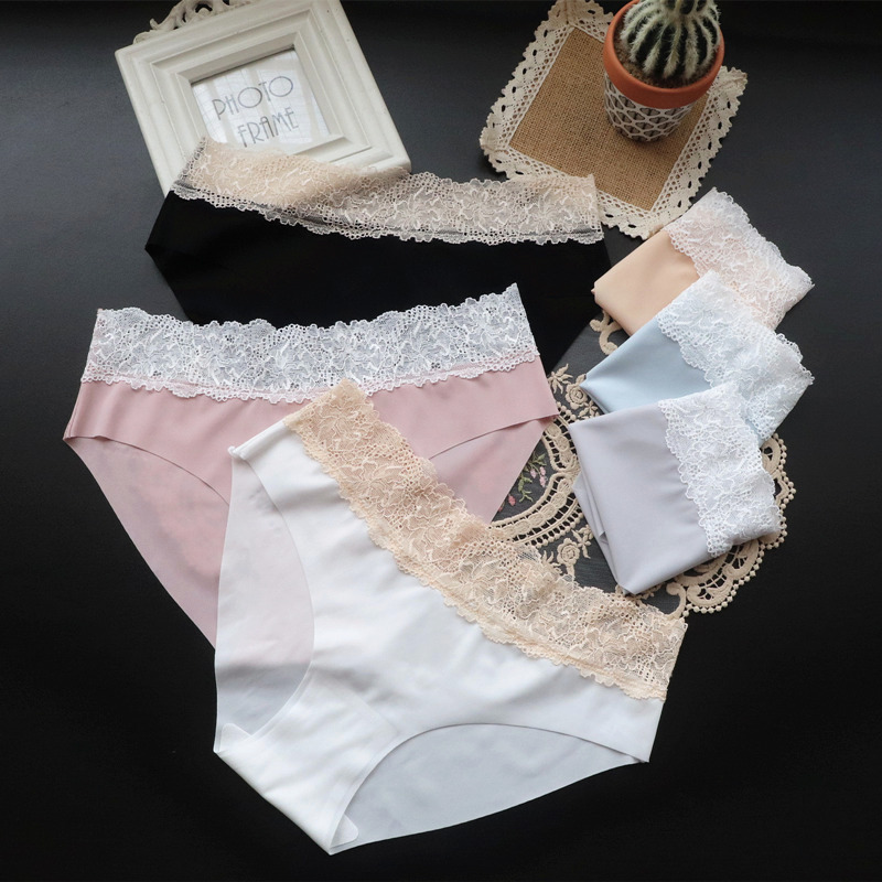7A antibacterial thin women's lace seamless underwear women's ice silk low-waist women's briefs pure cotton one piece