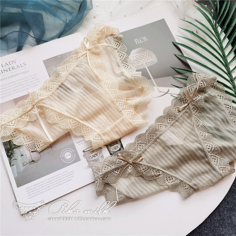 Light luxury color #very elastic and cute ice silk mesh lace edge dark pattern sexy low waist women's underwear