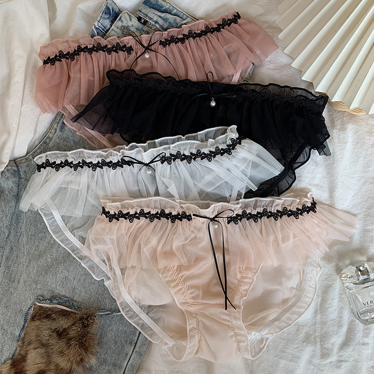 Spring and summer new style fairy style bud lace lightweight breathable mesh sexy flowing cotton crotch underwear for women