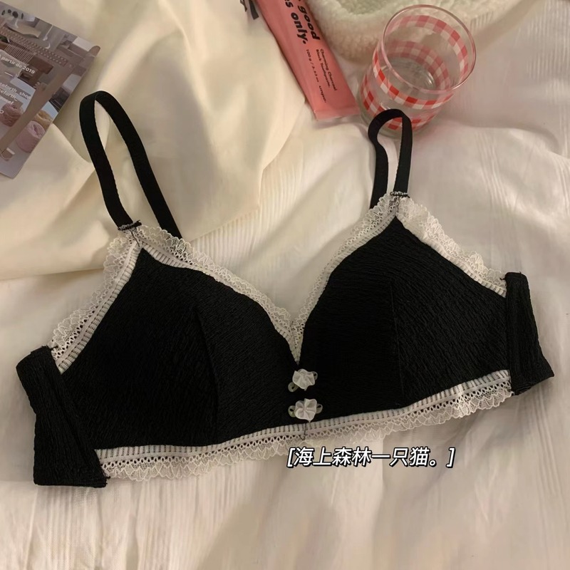 French thin underwear women's push-up slimming sweet lace bra triangular cup no rim bra