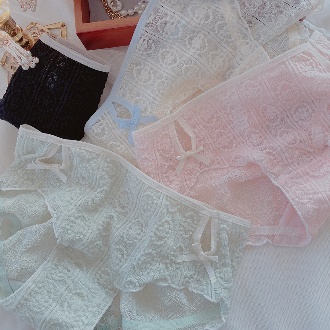 Girls' underwear wholesale thin comfortable bubble fabric cute jacquard cheongsam style hollow fairy mid-waist triangle