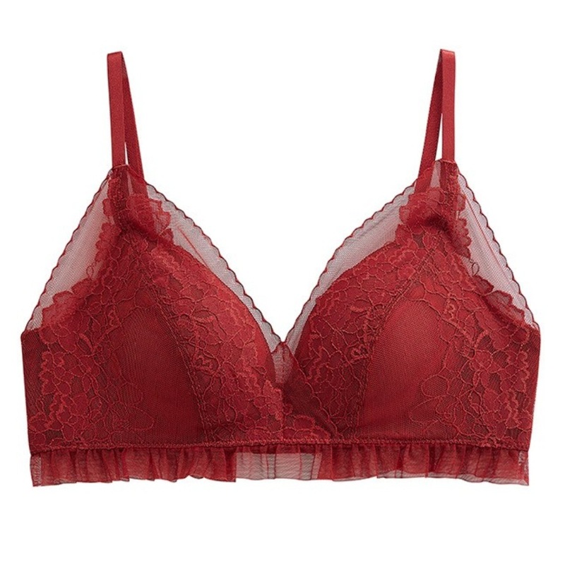 Sexy Lace Underwear Women's Wireless Bra Push Up Big Breasts Show Small Thin Triangular Cup Adjustable Comfortable Bra