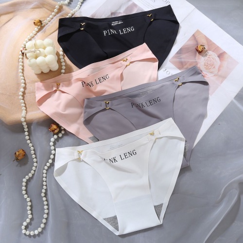 Ice silk seamless summer thin cool sexy pure desire hollow ring buckle peach heart seamless ice silk low-waist underwear for women