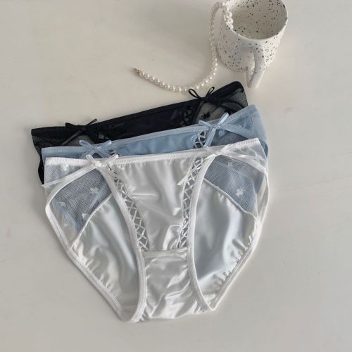 American luxury satin mesh underwear for women low-waist sexy new thin silky transparent sexy briefs