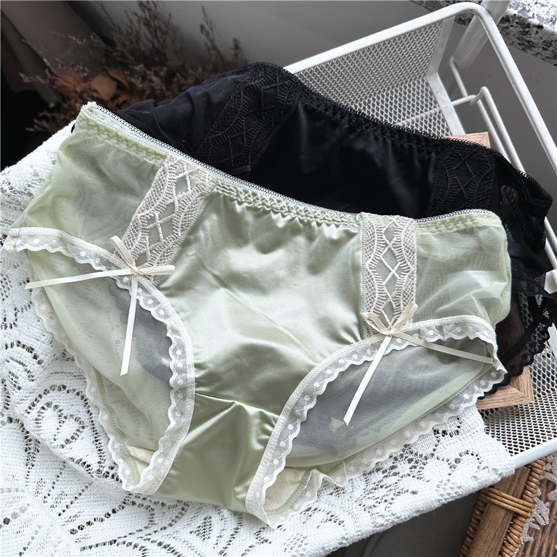[80-120 pounds] 2288 whispers #lightluxury shiny ice silk mesh lace-up sexy women’s underwear