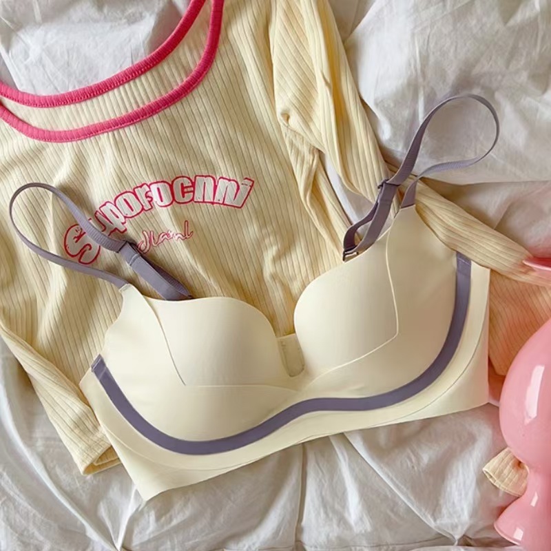 Original high-end seamless underwear for women, thickened small bra, top-up, no steel ring, breast-retracting, anti-sagging bra, fondant color