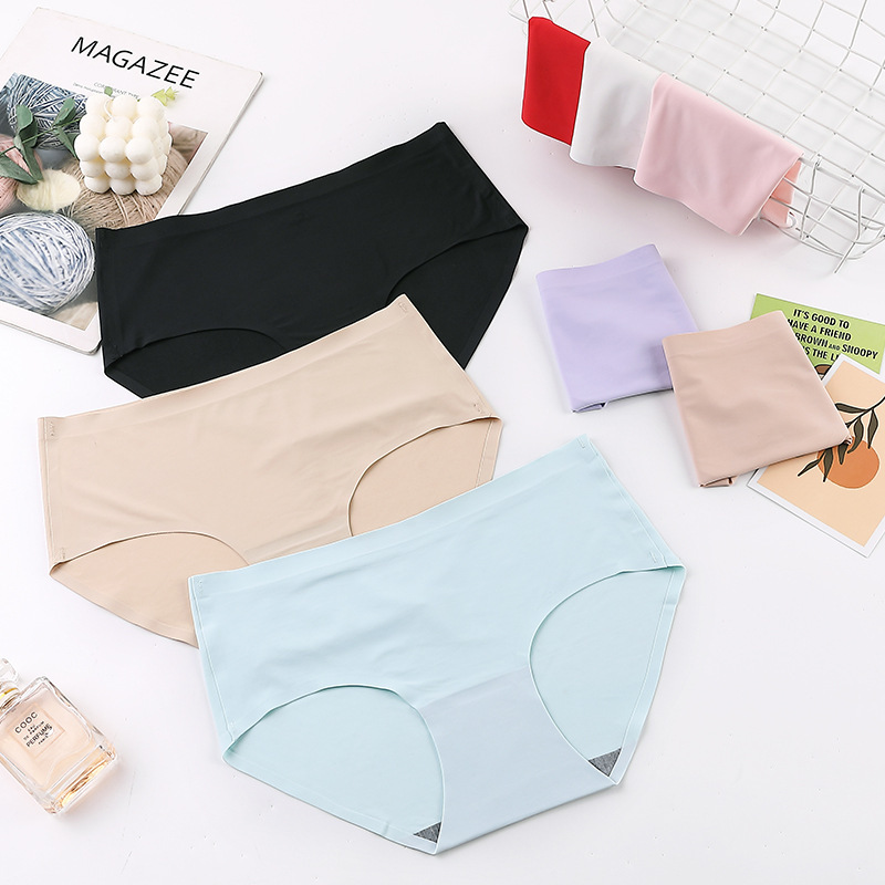 Ice silk seamless underwear one piece thin breathable mid-waist quick-drying mid-waist underwear women's briefs