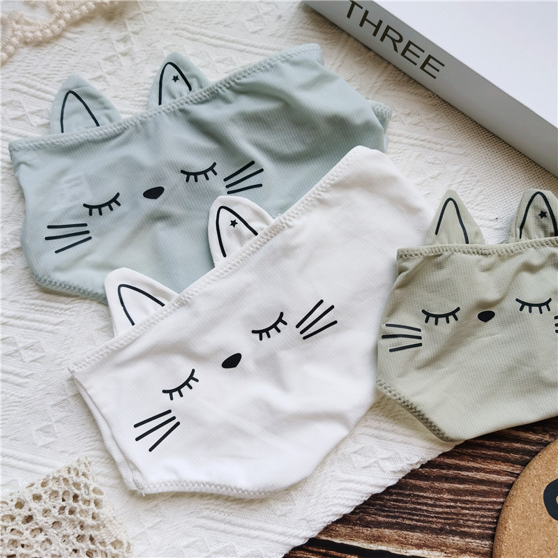 1892猫星人# Cute cartoon printed ears cat ice silk breathable fresh sexy women's underwear