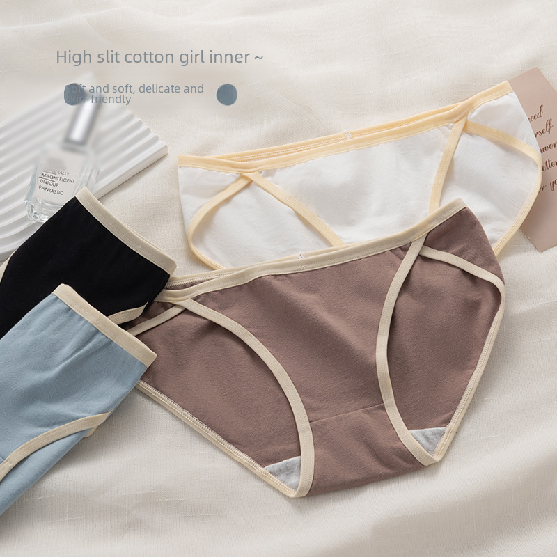 Sports style contrasting color girls' pure cotton underwear, sexy high slit, simple, breathable and comfortable mid-waist triangle underwear for women