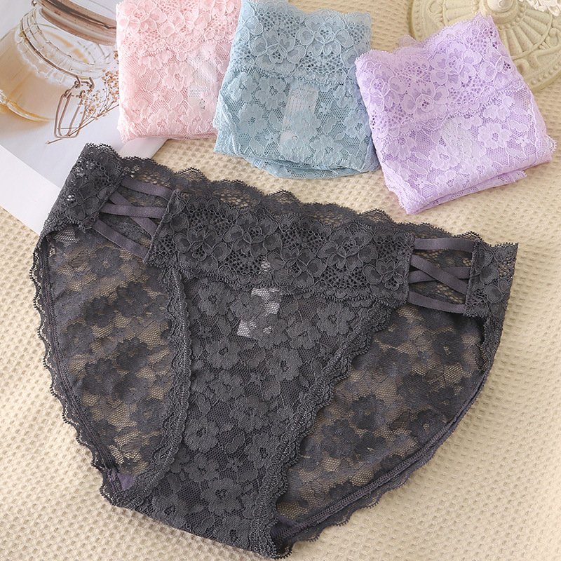 New French Romantic Lace Panties Sexy Small Lace Mid-waist Cotton Bottom Crotch Sexy Women's Panties