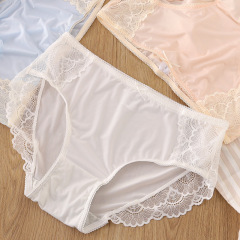Fashion new high-elastic large version lace edge mid-waist women's underwear 5A antibacterial crotch briefs for women within 140 pounds