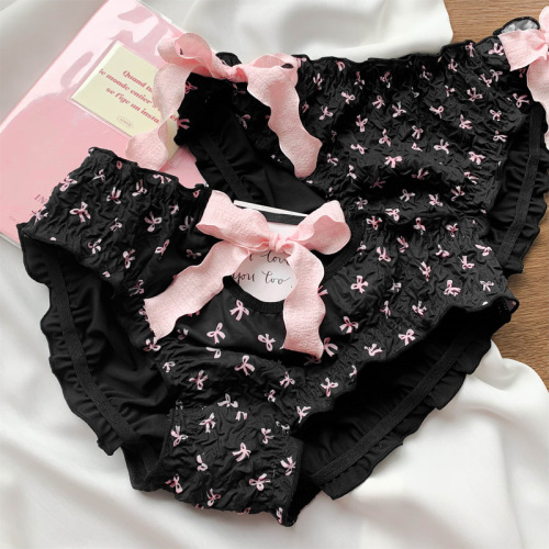 Japanese sweet and cute bow print women's underwear new sexy mid-waist triangle shorts for girls