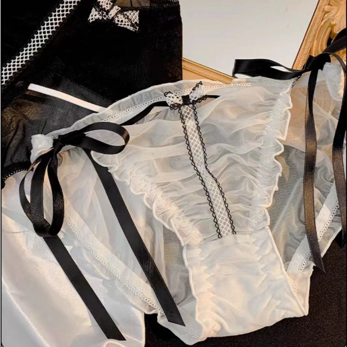 Xia Liang's new women's underwear, high-cut lace-up, breathable and cool, high-elastic mesh briefs, bow ribbon underwear