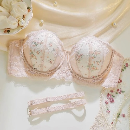 Strapless tube top bra for women, summer thin, large breasts, half-cup top support, anti-sagging, soft steel ring support bra