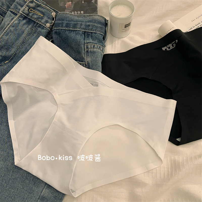 White ice silk underwear for women 2024 new style seamless low-waist simple girls pure cotton crotch antibacterial briefs