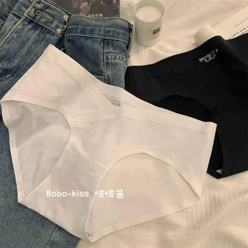 White ice silk underwear for women 2024 new style seamless low-waist simple girls pure cotton crotch antibacterial briefs