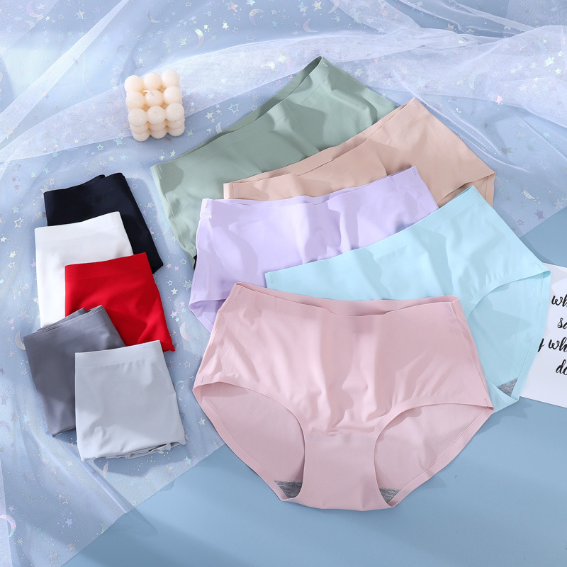 Popular one-piece seamless ice silk women's mid-waist large size solid color skin-friendly breathable sexy briefs for women 810