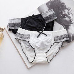 Lace edge~Japanese style underwear, feminine back, milk silk, sweet low-waist breathable lace edge hip-covering underwear