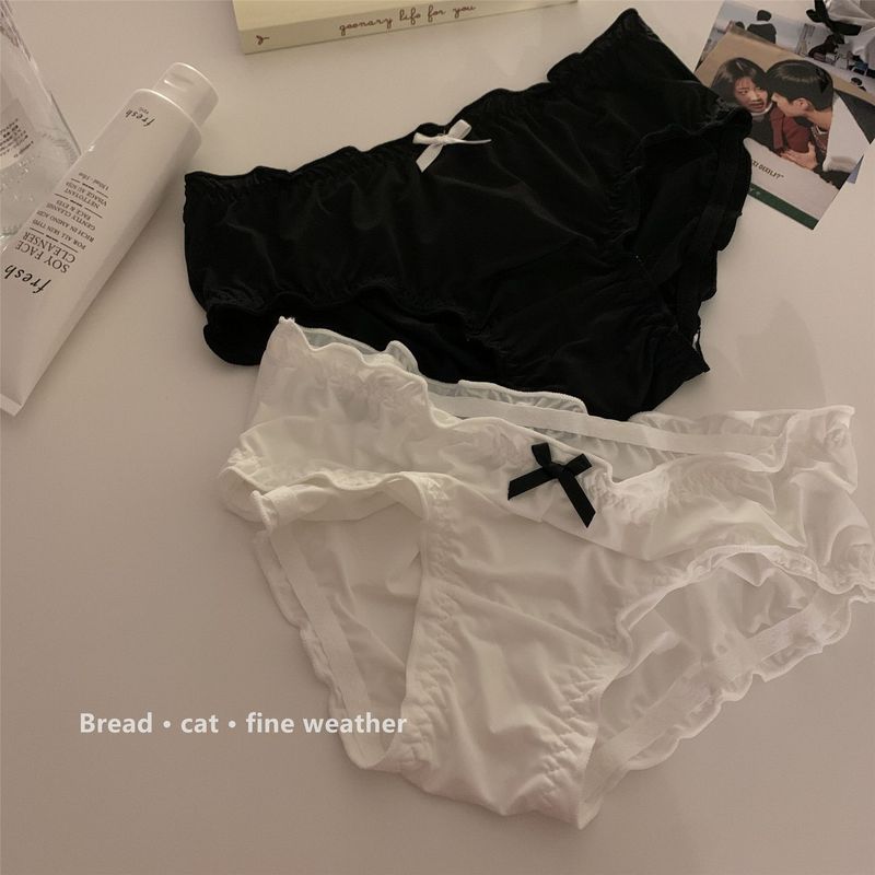 Long-term stock of ice silk underwear for women, thin, breathable, mid-low waist, ruffled bow, women's underwear for girls