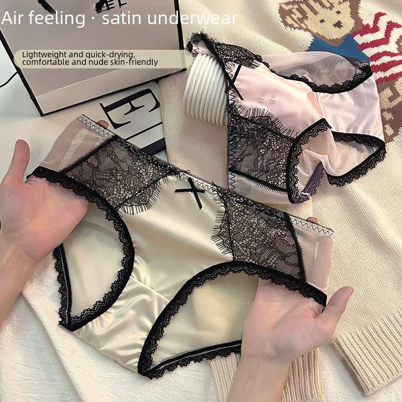 ins love at first sight #Sexy satin underwear girls imitation silk fabric quick-drying breathable mid-waist women's briefs