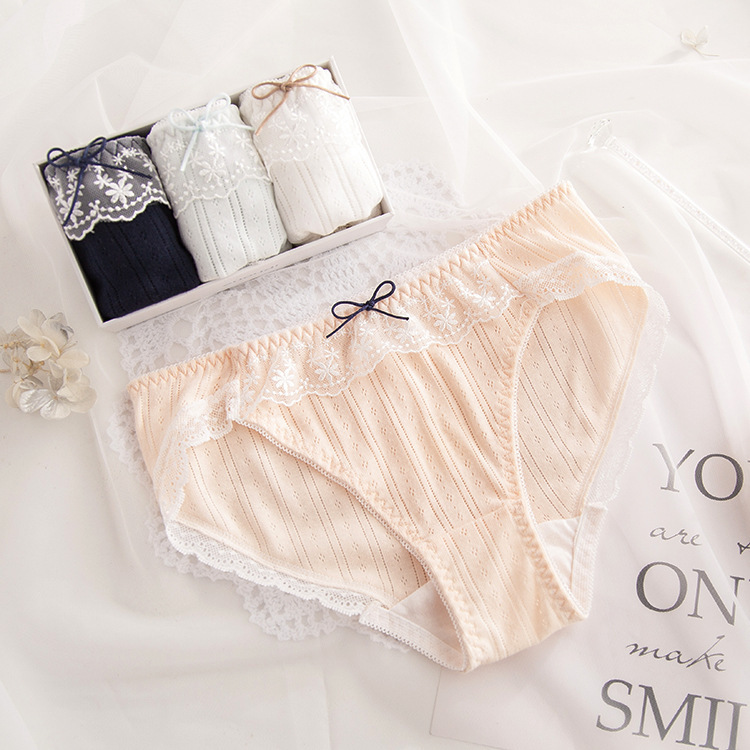 Japanese solid color high elastic breathable soft jacquard cotton lace flashing type A baby cotton underwear