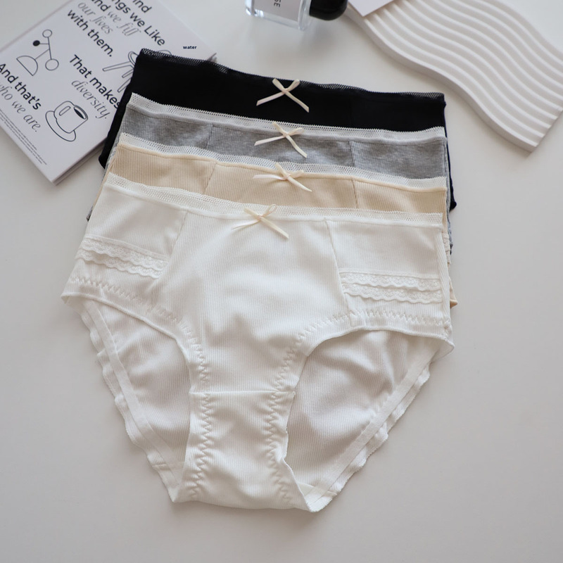 Mainly comfortable autumn and winter literary and artistic temperament plain large version mid-waist underwear wabi-sabi style niche design cotton underwear for women