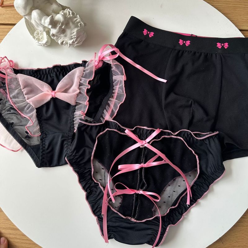 black&pink Pure Desire Pink Black and Pink Japanese Lolita Lace Girls Underwear Female Sexy Couple