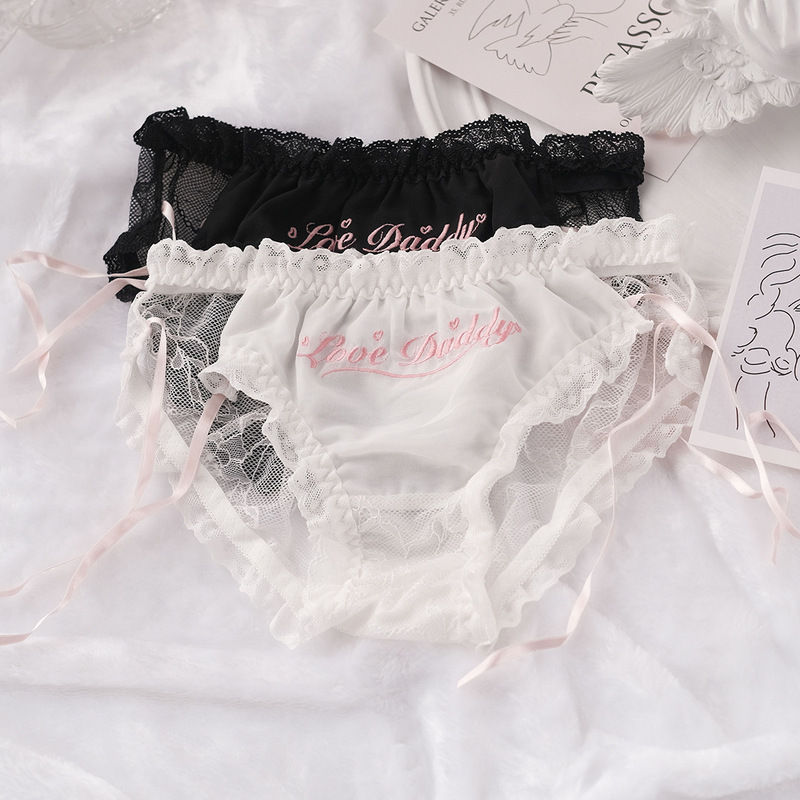 Exquisite lace panties wholesale sexy hot girl style ribbon straps embroidered lace low waist women's briefs