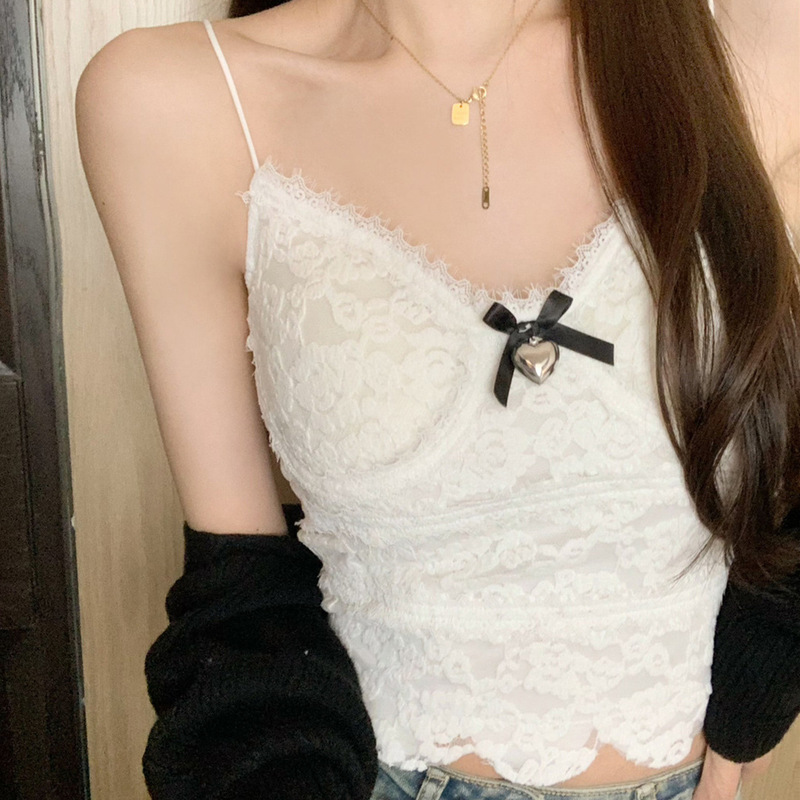 Sweet hot girl lace beautiful back camisole women's outer wear bow tie outer wear inner chest pad base