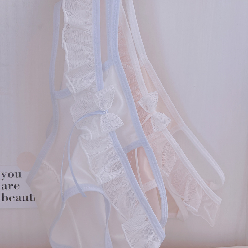 Women's underwear wholesale dopamine girl oily sexy hollow bow ruffled briefs antibacterial crotch