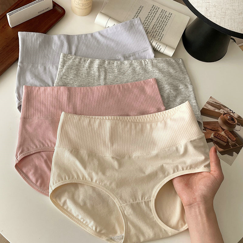 Autumn and winter pure cotton underwear women's mid-high waist tummy control buttocks lifting solid color breathable 5A pure cotton crotch large size women's briefs