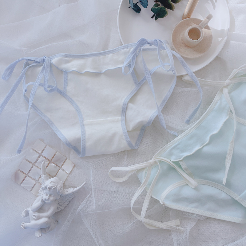 Girls' underwear wholesale sexy hollow lace cute breathable pure cotton contrast color strap scheming temptation briefs