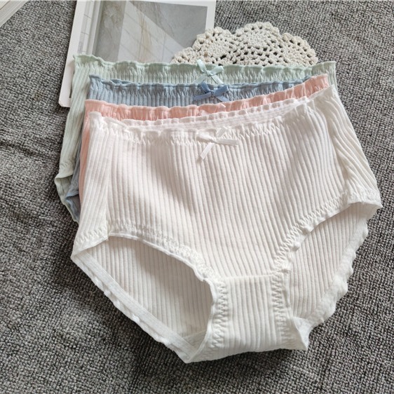 Japanese girl foreign trade export women's solid color cotton briefs white hip-covering large size micro business