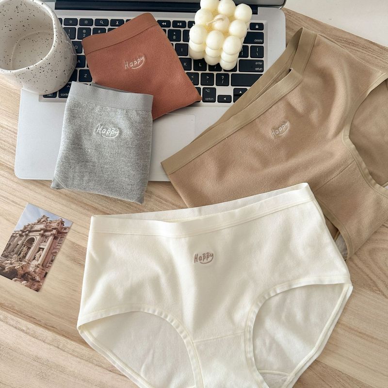 531 solid color simple lazy brushed warm girl mid-waist underwear hip-covering skin-friendly comfortable embroidered briefs