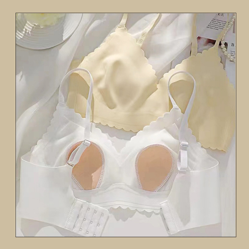 Seamless underwear for women with large breasts showing small breasts without steel rings glossy spring and summer rabbit ear cup thin style breast-retracting anti-sagging bra