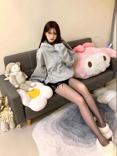 100% polyester fiber 320g imitation cotton Chinese cotton 2024 spring and autumn solid color hooded pullover lazy style sweatshirt for women