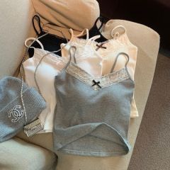 Pure lust-style lace camisole for women with padded bow, sexy and versatile, slim-fitting outer wear and inner layering top