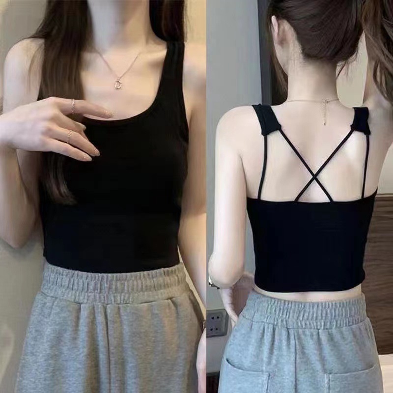 Korean style solid color all-match suspenders beautiful straps chest pad vest women's new style inner and outer wear sleeveless slim bottoming top