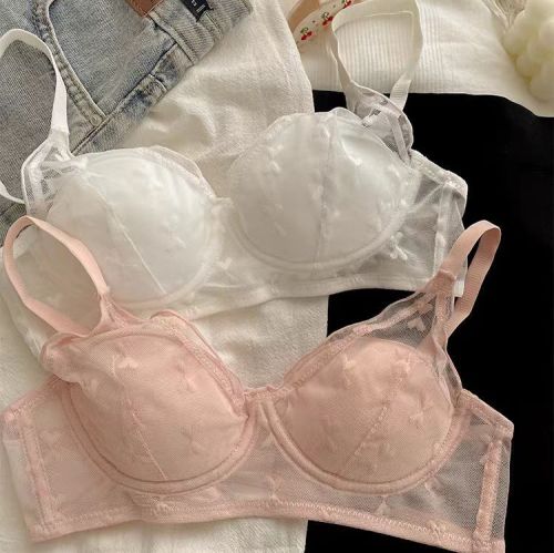 Japanese sweet lace underwear for female students in high school, junior high school, no rims, small breasts, anti-sagging thin breathable bra