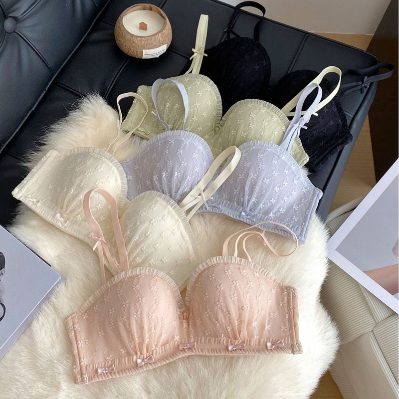 Tube top two-wear small floral lace girl's breast-showing push-up cup no wires comfortable underwear sweet spicy bra