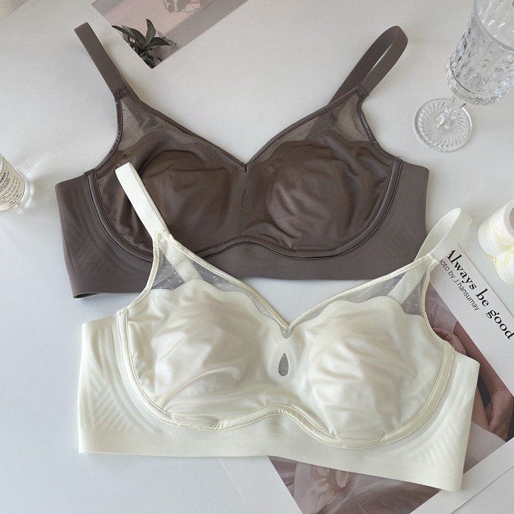 Original French light luxury satin!  Thin large-breasted, small-breasted underwear for women, thin mesh, anti-sagging, wire-free bra